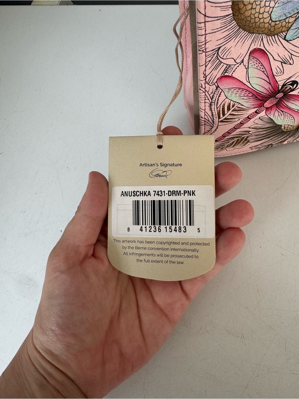 NWT Anuschka Pink Leather Hand-Painted Dragonfly Floral Crossbody Bag - Picture 7 of 7